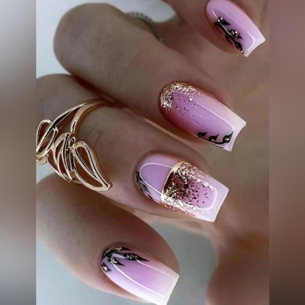 Pink and Gold glitter nails